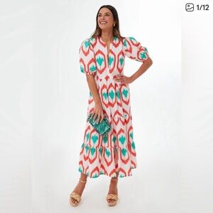 Oliphant • Coral Odisha Puff Sleeve Maxi Dress